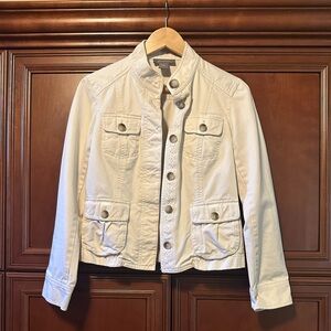 Vintage Ann Taylor Cream Button-Up Jacket with Lace Details